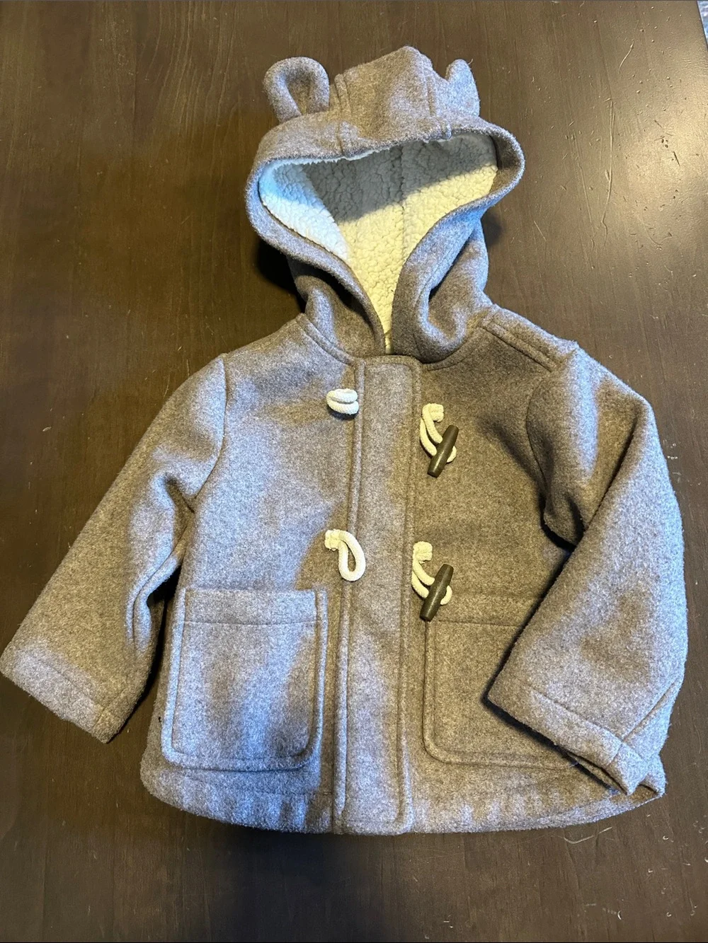 Children's Brown Hooded Toggle Pea Coat